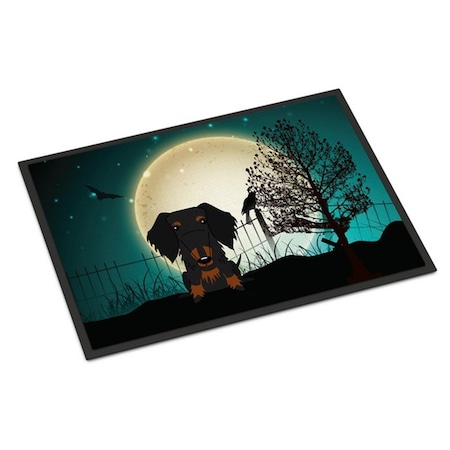 Jensendistributionservices Halloween Scary Wire Haired Dachshund Black Tan Indoor or Outdoor Mat, 24 x 0.25 x 36 in. MI2549610